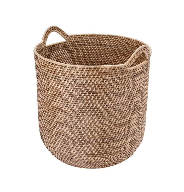 Stretford Round Rattan Storage Basket with Ear Handles & Reviews